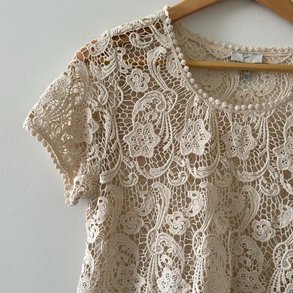 Joie Crochet Boho Chic 100% Cotton Cream Top Size Small - Picture 3 of 6